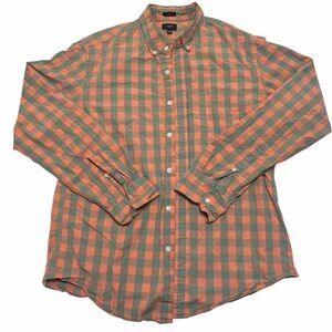J. Crew Men's Checkered Shirt in Orange and Green